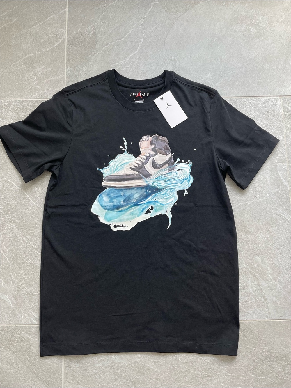 Jordan Black Tee with Blue Sneaker Wave Graphic